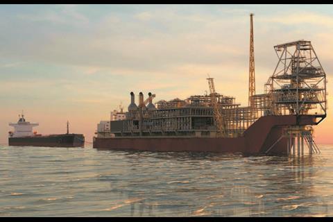 Rendering of the FPSO (floating production storage and offloading) unit for the Sangomar gas field development. (Image courtesy of MODEC)
